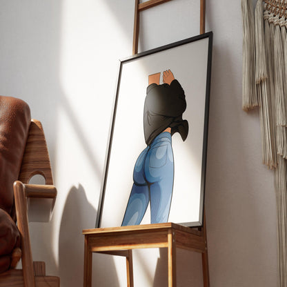 Jeans Denim Model 23 digital art showcasing stylish, fitted jeans and draped top with dynamic pose.