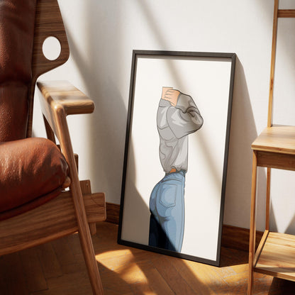 Illustration of character in fitted denim jeans and loose sweatshirt, Jeans Denim - Baked Model Art 28.