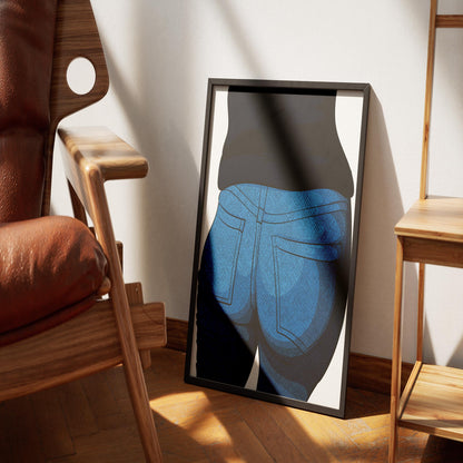 Baked Art - Jeans Denim Model 44 framed print displayed in a modern setting.