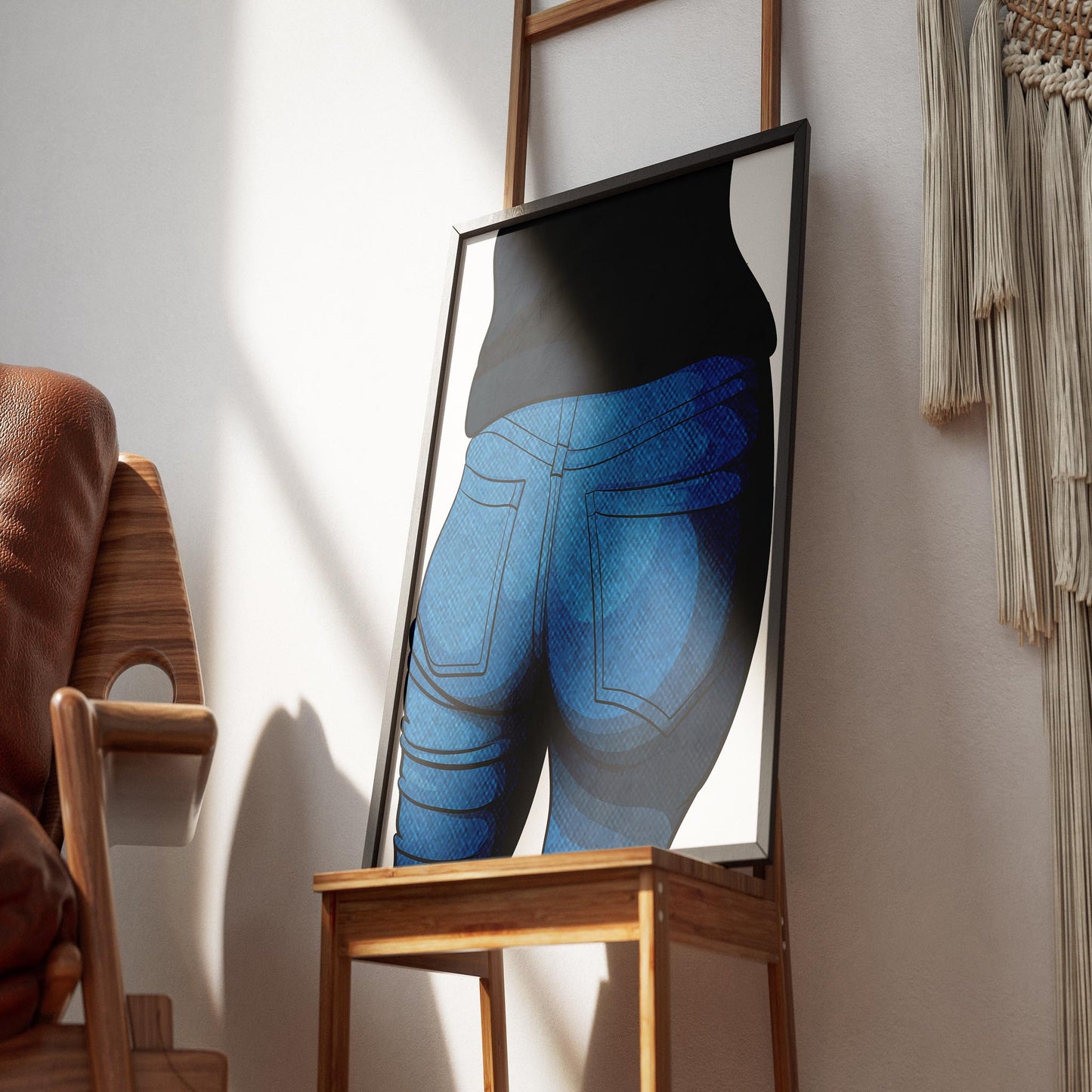 Baked Art - Jeans Denim Model 44 digital artwork on display, showcasing vibrant blue denim texture in a modern interior setting.