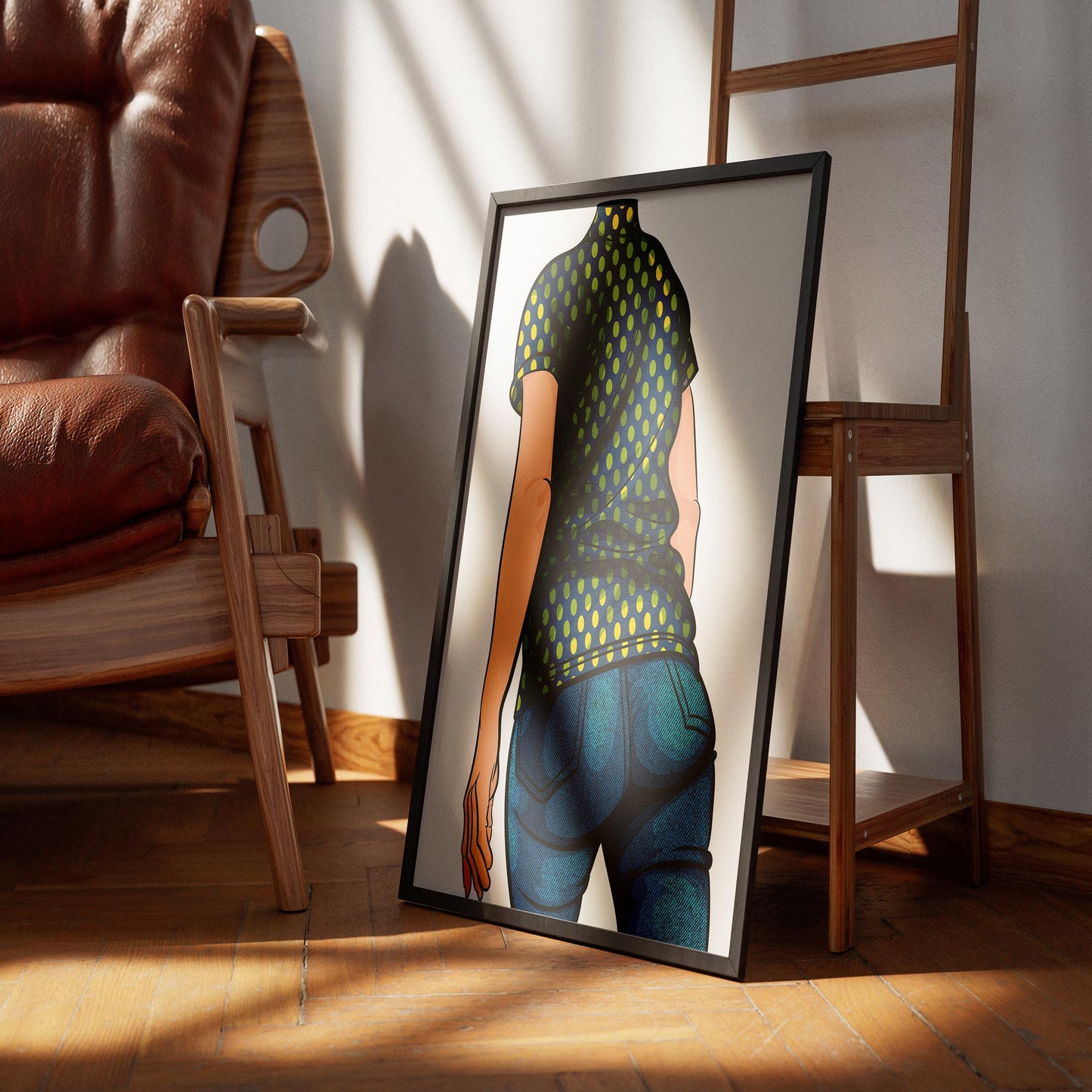 Illustration of Baked Art Jeans Denim Model 56 with retro dotted top in a stylish frame.