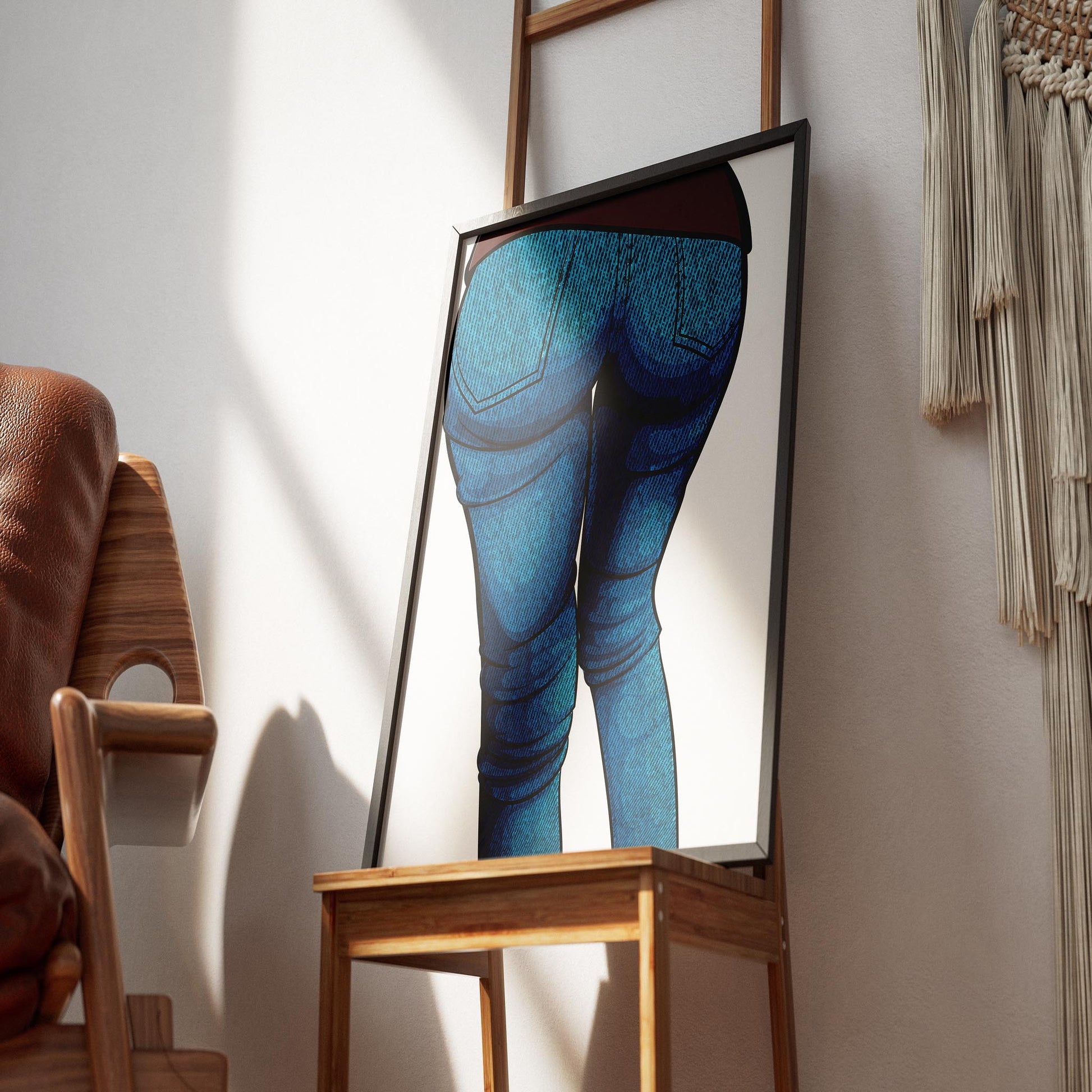 Vibrant denim jeans artwork titled "Baked Art - Jeans Denim Model 57" showcasing detailed textures and contours.