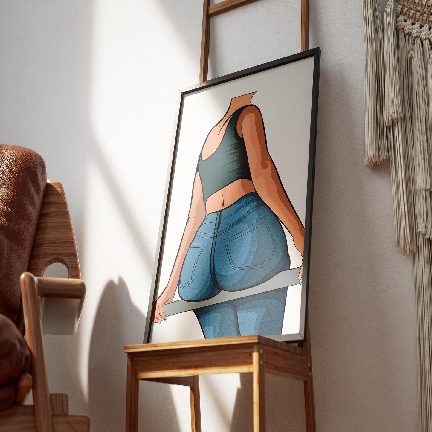 Baked Art - Jeans Denim Model 72 digital art, featuring a figure in a black tank top and blue denim jeans, posing dynamically.