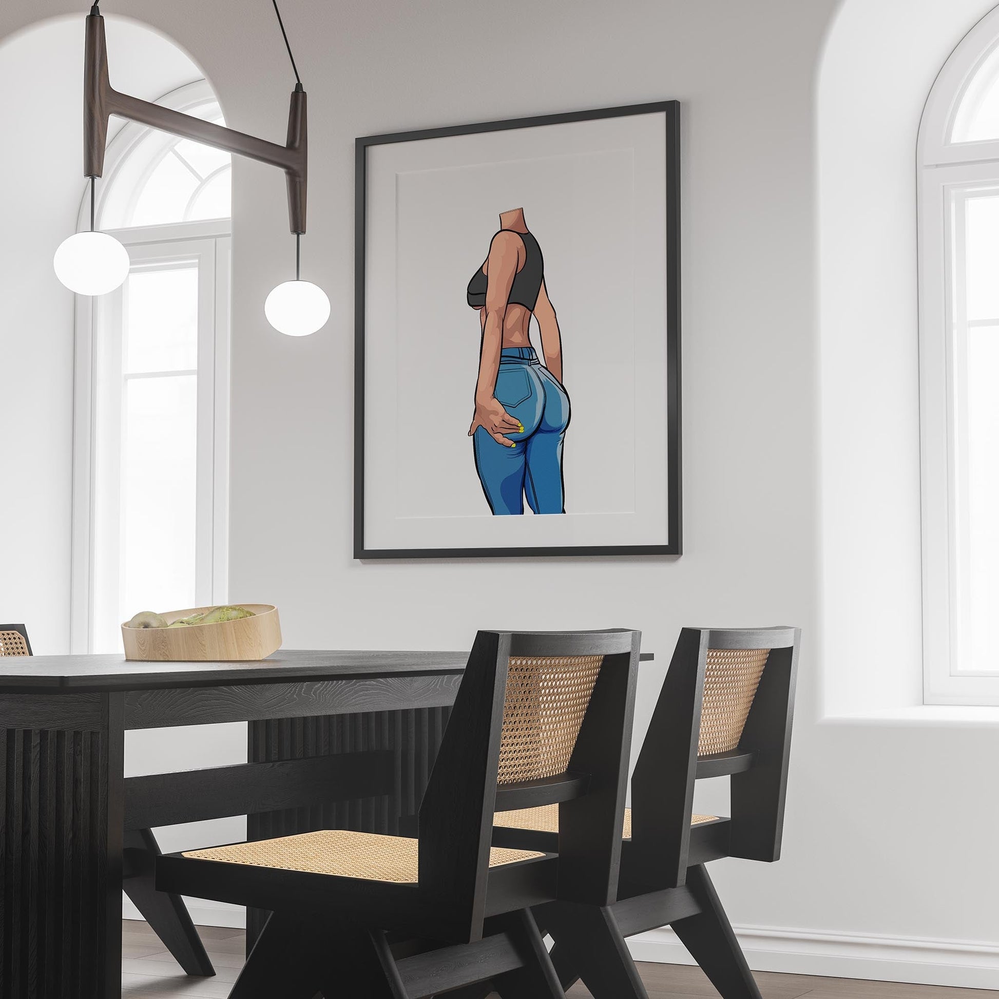Artwork featuring a figure in Baked Art - Jeans Denim Model 75 with a dynamic posture and vibrant yellow nails.