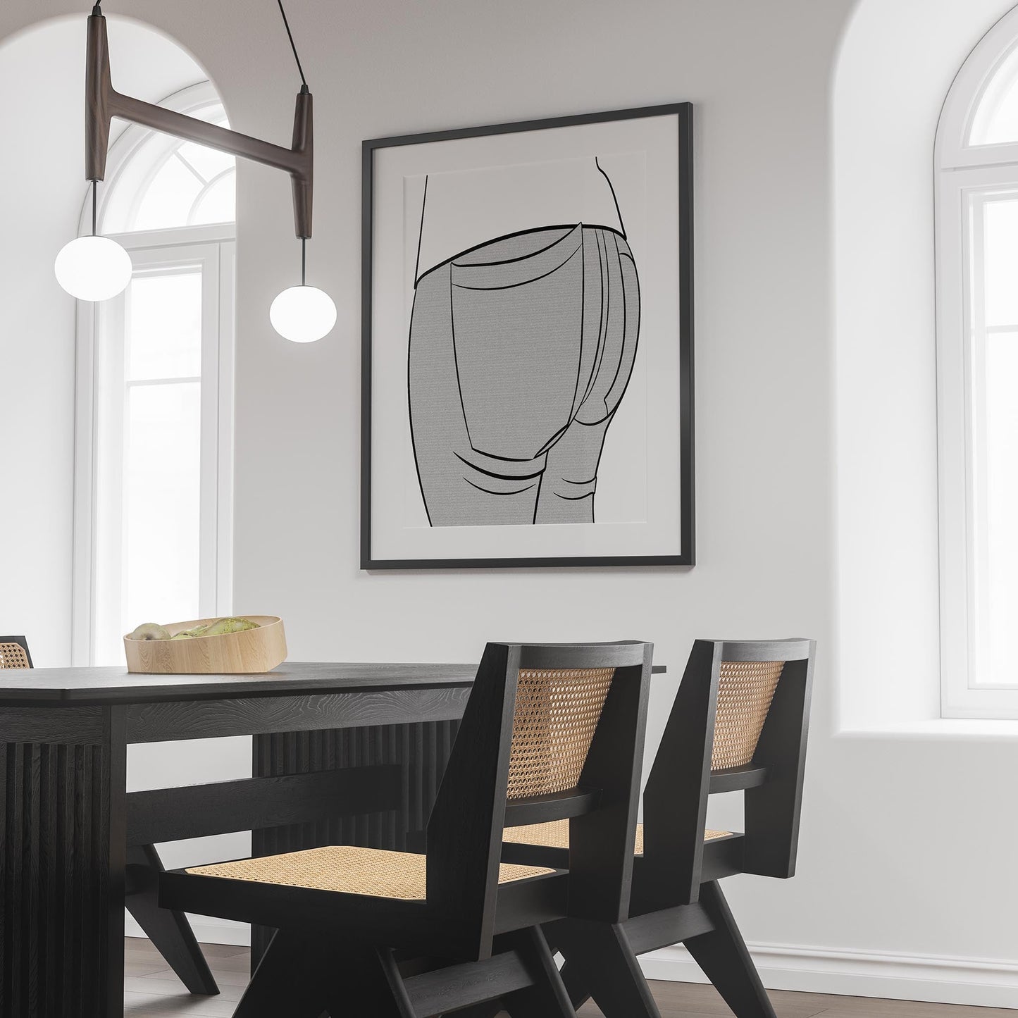 Jeans Denim Line Model Art 10 framed digital artwork in modern dining room setting.