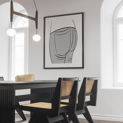 Jeans Denim Line Model Art 10 framed digital artwork in modern dining room setting.