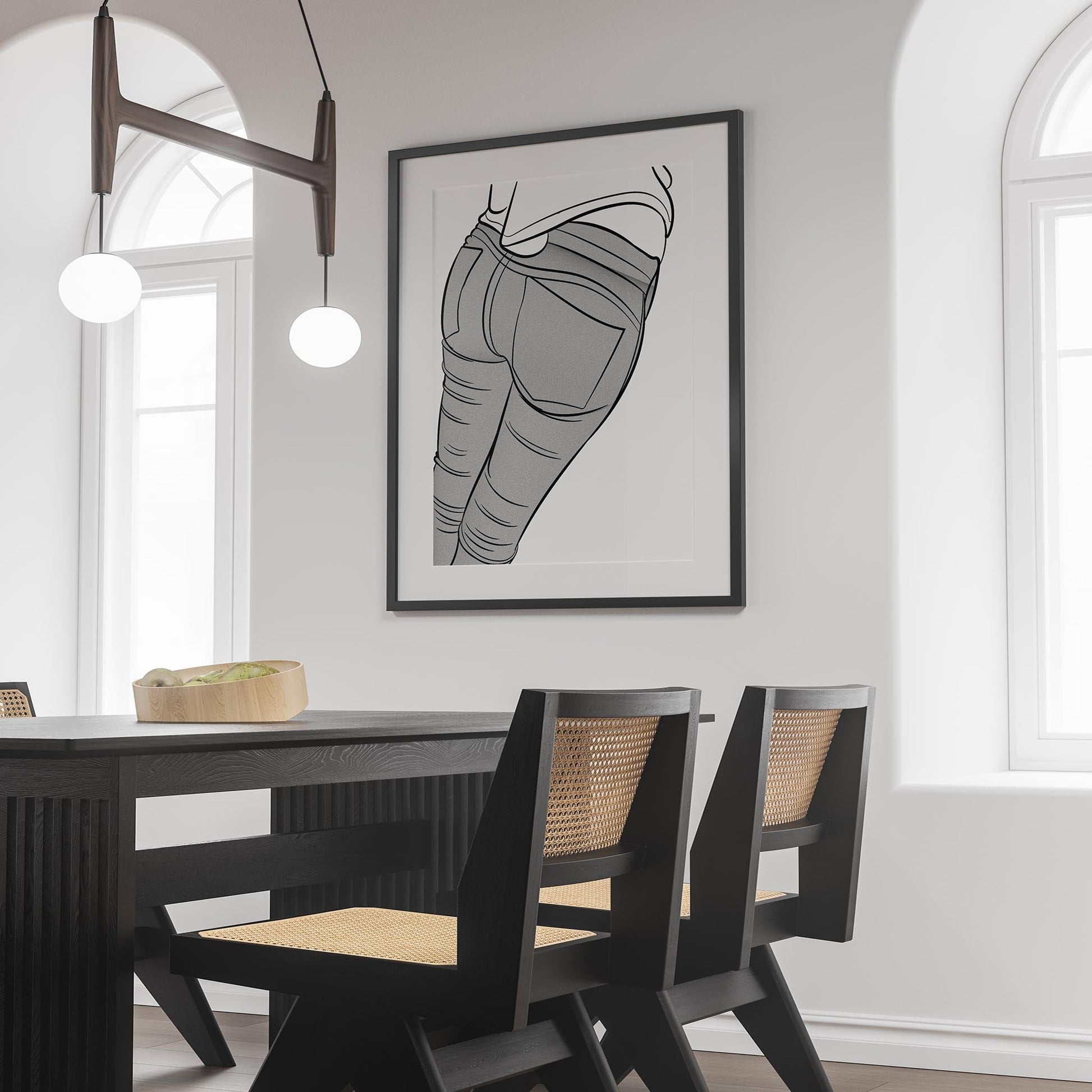 Jeans Denim - Line Model Art 18 framed in modern dining room.