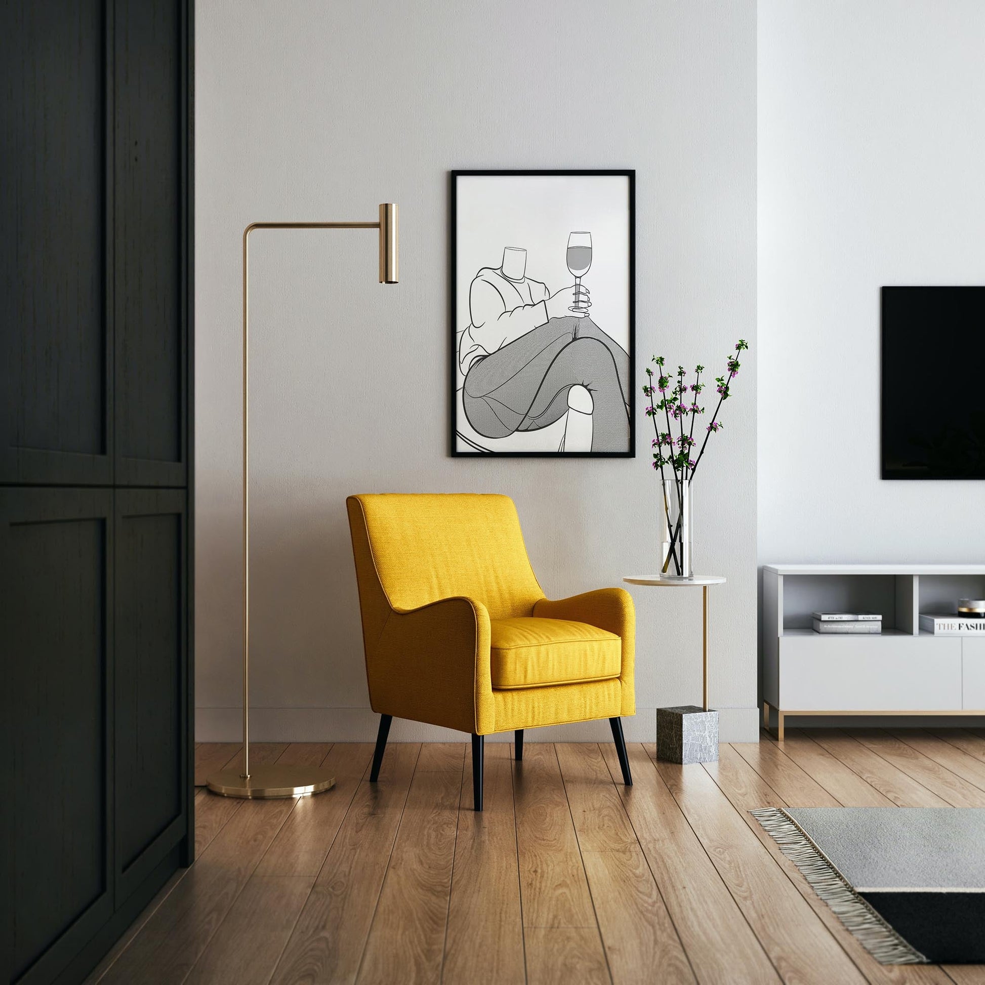 Line art of jeans denim model 35, featuring cozy aesthetic in modern interior.