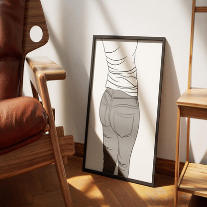 Digital line art of jeans denim showcasing high-waisted design in a modern pop art style.