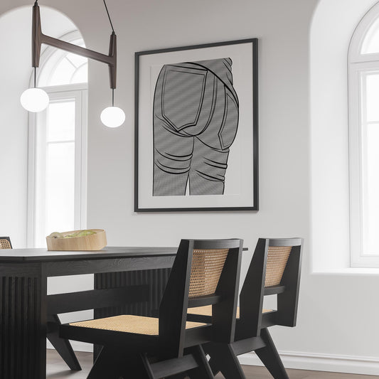Digital pop art of high-waisted denim jeans, contemporary wall decor, Jeans Denim - Line Model Art 9.