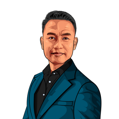 2D Colored Art of a Person in a Blue Suit
