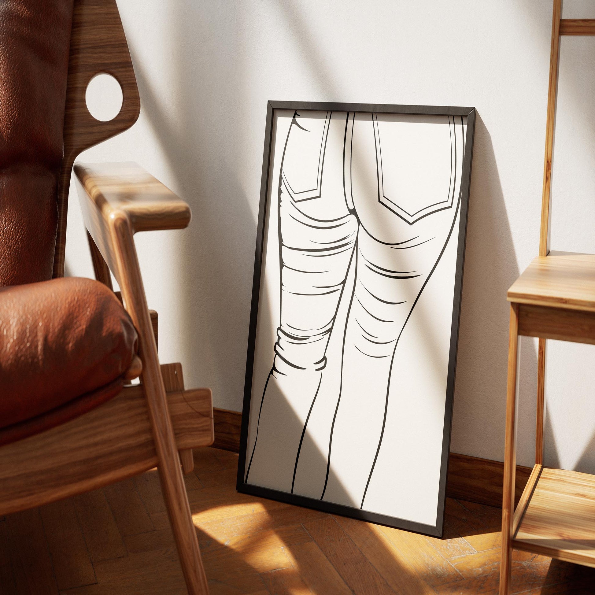 Line art drawing of Jeans Denim Model 43 displayed in a frame.