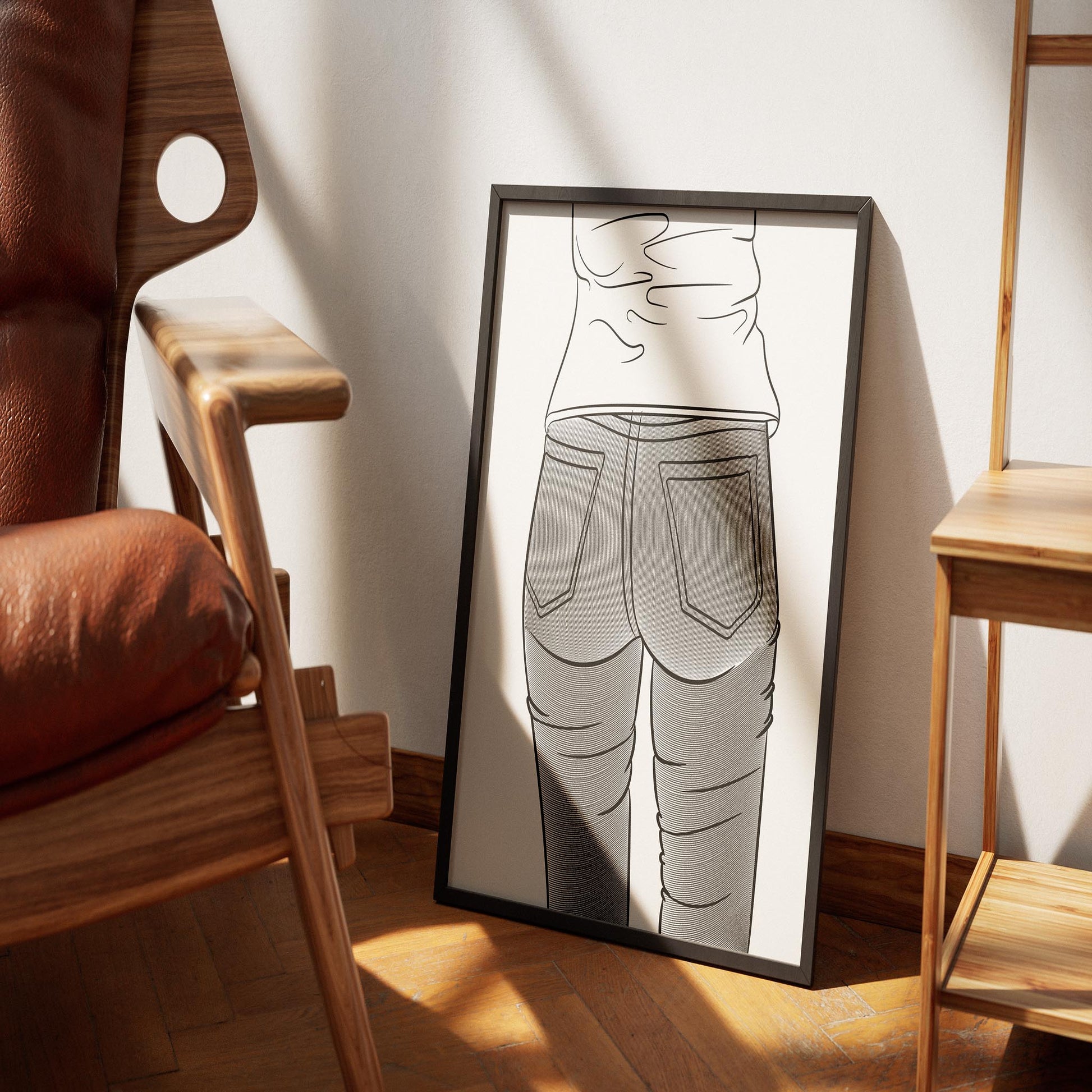 Line Art - Jeans Denim Model 51 framed artwork in room setting.