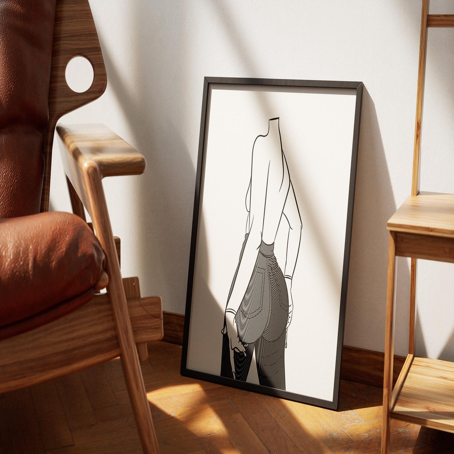 Line art of figure wearing high-waisted jeans and maroon top, digital design showcasing bold denim texture.