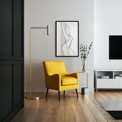 Model 15 - Line Art pop art print in modern living space with yellow armchair.
