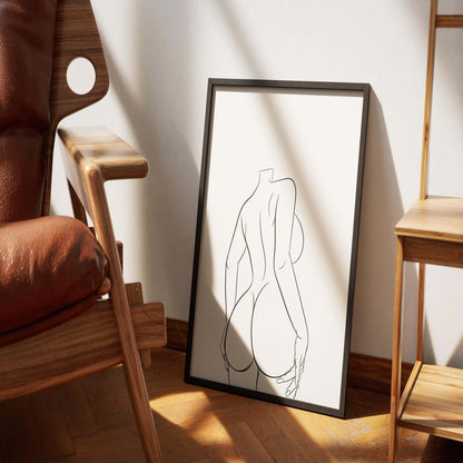 Minimalist digital artwork of sensual curves in line art style in a frame, titled "Model 27 - Line Art".