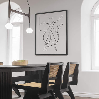 Minimalist "Model 2 - Line Art" framed artwork in a modern dining room.
